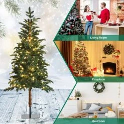 Costway 6ft Pre-Lit Artificial Hinged Pencil Christmas Tree w/250 Lights and Metal Stand -Christmas Trees Sales Store unnamed file 4675