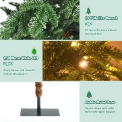 Costway 6ft Pre-Lit Artificial Hinged Pencil Christmas Tree w/250 Lights and Metal Stand -Christmas Trees Sales Store unnamed file 4677