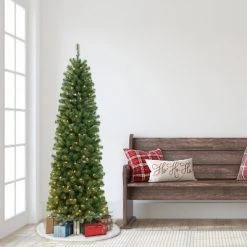6.5ft Puleo Pre-Lit Slim Northern Fir Artificial Christmas Tree Clear Lights
