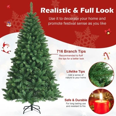 Costway 6Ft PVC Hinged Artificial Christmas Tree 716 Tips Holiday Decor w/ Metal Stand 8 Costway 6Ft PVC Hinged Artificial Christmas Tree 716 Tips Holiday Decor w/ Metal Stand - Image 8