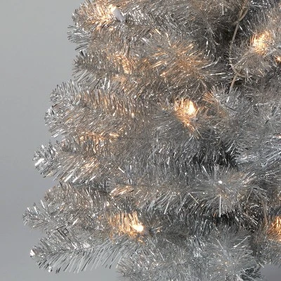 3' Pre-Lit Silver Tinsel Artificial Christmas Tree Clear Lights - Wondershop™ 2 3' Pre-Lit Silver Tinsel Artificial Christmas Tree Clear Lights - Wondershop™ - Image 2