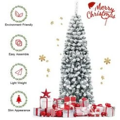 Costway 6Ft Unlit Hinged Snow Flocked Artificial Pencil Christmas Tree w/ 500 Branch Tip 13 Costway 6Ft Unlit Hinged Snow Flocked Artificial Pencil Christmas Tree w/ 500 Branch Tip -Christmas Trees Sales Store unnamed file 4718