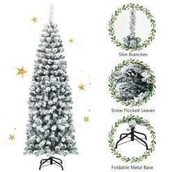 Costway 6Ft Unlit Hinged Snow Flocked Artificial Pencil Christmas Tree w/ 500 Branch Tip 14 Costway 6Ft Unlit Hinged Snow Flocked Artificial Pencil Christmas Tree w/ 500 Branch Tip -Christmas Trees Sales Store unnamed file 4719