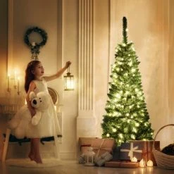Costway 4.5ft Pre-Lit Hinged Pencil Christmas Tree 150 White Lights -Christmas Trees Sales Store unnamed file 4725