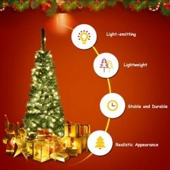Costway 4.5ft Pre-Lit Hinged Pencil Christmas Tree 150 White Lights -Christmas Trees Sales Store unnamed file 4730