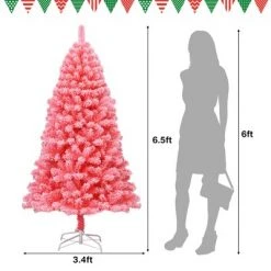 Costway 6.5ft Snow Flocked Hinged Artificial Christmas Tree w/ Metal Stand Pink 11 Costway 6.5ft Snow Flocked Hinged Artificial Christmas Tree w/ Metal Stand Pink -Christmas Trees Sales Store unnamed file 4733