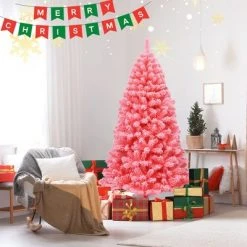 Costway 6.5ft Snow Flocked Hinged Artificial Christmas Tree w/ Metal Stand Pink 12 Costway 6.5ft Snow Flocked Hinged Artificial Christmas Tree w/ Metal Stand Pink -Christmas Trees Sales Store unnamed file 4734