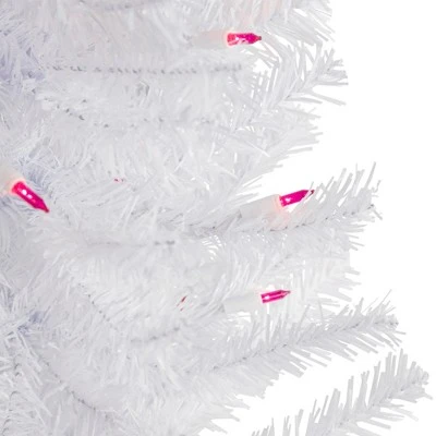 Northlight 3' Pre-Lit Woodbury White Pine Slim Artificial Christmas Tree, Pink Lights 1 Northlight 3' Pre-Lit Woodbury White Pine Slim Artificial Christmas Tree, Pink Lights