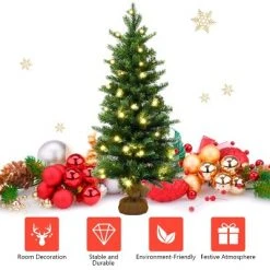 Costway 3Ft Pre-Lit Spruce Tabletop Christmas Tree Lights Timer -Christmas Trees Sales Store unnamed file 4748