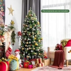 Costway 5ft6ft7.5ft Unlit Snowy Hinged Artificial Christmas Pencil Tree w/ Red Berries -Christmas Trees Sales Store unnamed file 4756