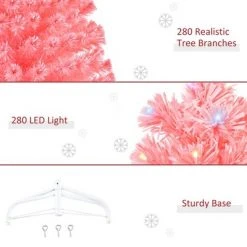 HOMCOM 7ft Tall Fir Artificial Christmas Tree with Realistic Branches, 280 Multi-Color Fiber Optic LED Lights and 280 Tips, Pink -Christmas Trees Sales Store unnamed file 476