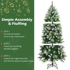 Costway 5ft6ft7.5ft Unlit Snowy Hinged Artificial Christmas Pencil Tree w/ Red Berries -Christmas Trees Sales Store unnamed file 4760