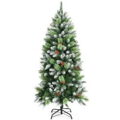 Costway 5ft6ft7.5ft Unlit Snowy Hinged Artificial Christmas Pencil Tree w/ Red Berries -Christmas Trees Sales Store unnamed file 4765
