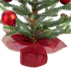 Northlight 18" Potted Pine with Red Ornaments Medium Artificial Christmas Tree – Unlit