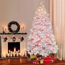 6.5ft Puleo Pre-Lit White Northern Fir Artificial Christmas Tree Clear Lights