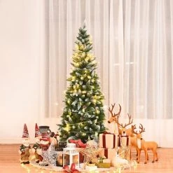 Costway 6ft Snow Flocked Unlit Pencil Christmas Tree Hinged Pine Cones -Christmas Trees Sales Store unnamed file 4787