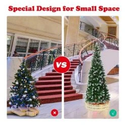 Costway 6ft Snow Flocked Unlit Pencil Christmas Tree Hinged Pine Cones -Christmas Trees Sales Store unnamed file 4789