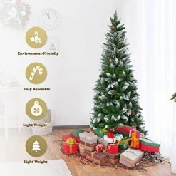 Costway 6ft Snow Flocked Unlit Pencil Christmas Tree Hinged Pine Cones -Christmas Trees Sales Store unnamed file 4790
