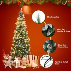Costway 6ft Snow Flocked Unlit Pencil Christmas Tree Hinged Pine Cones -Christmas Trees Sales Store unnamed file 4791