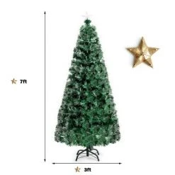 Costway 5Ft 6Ft 7Ft Pre-Lit Fiber Optic PVC Double-Color Lights