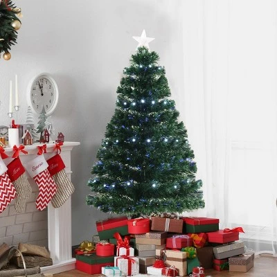 HOMCOM Artificial Christmas Tree Multi-Colored Fiber Optic LED Pre-Lit Holiday Decoration 1 HOMCOM Artificial Christmas Tree Multi-Colored Fiber Optic LED Pre-Lit Holiday Decoration