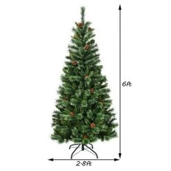 Costway 6 ft Premium Hinged Artificial Christmas Tree Mixed Pine Needles w/ Pine Cones