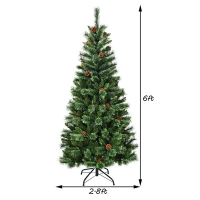 Costway 6 ft Premium Hinged Artificial Christmas Tree Mixed Pine Needles w/ Pine Cones 1 Costway 6 ft Premium Hinged Artificial Christmas Tree Mixed Pine Needles w/ Pine Cones