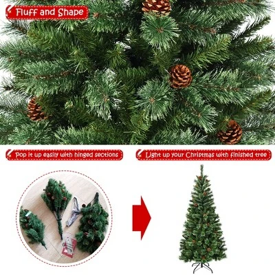 Costway 6 ft Premium Hinged Artificial Christmas Tree Mixed Pine Needles w/ Pine Cones 8 Costway 6 ft Premium Hinged Artificial Christmas Tree Mixed Pine Needles w/ Pine Cones - Image 8