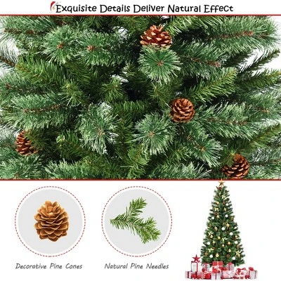 Costway 6 ft Premium Hinged Artificial Christmas Tree Mixed Pine Needles w/ Pine Cones 9 Costway 6 ft Premium Hinged Artificial Christmas Tree Mixed Pine Needles w/ Pine Cones - Image 9