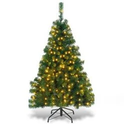 Costway 4.5Ft PVC Pre-lit Christmas Tree Hinged 200 LED Light Metal