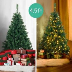 Costway 4.5Ft PVC Pre-lit Christmas Tree Hinged 200 LED Light Metal -Christmas Trees Sales Store unnamed file 4852
