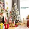 Costway 6ft Artificial Christmas Tree, Snow Flocked Hinged Xmas Tree w/ Pine Needles, Red Berries, Pine Cones & Metal Base