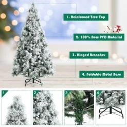 Costway 6ft Artificial Christmas Tree, Snow Flocked Hinged Xmas Tree w/ Pine Needles, Red Berries, Pine Cones & Metal Base -Christmas Trees Sales Store unnamed file 4865