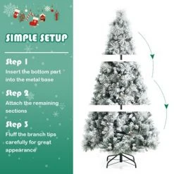 Costway 6ft Artificial Christmas Tree, Snow Flocked Hinged Xmas Tree w/ Pine Needles, Red Berries, Pine Cones & Metal Base -Christmas Trees Sales Store unnamed file 4867