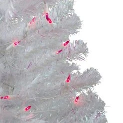 Northlight 3' Prelit Artificial Christmas Tree White Iridescent Pine Slim - Pink Lights