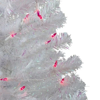 Northlight 3' Prelit Artificial Christmas Tree White Iridescent Pine Slim - Pink Lights 1 Northlight 3' Prelit Artificial Christmas Tree White Iridescent Pine Slim - Pink Lights