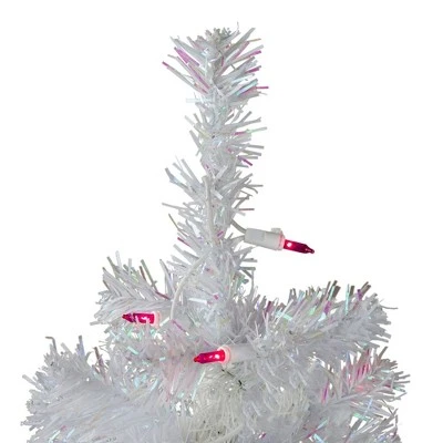 Northlight 3' Prelit Artificial Christmas Tree White Iridescent Pine Slim - Pink Lights 2 Northlight 3' Prelit Artificial Christmas Tree White Iridescent Pine Slim - Pink Lights - Image 2
