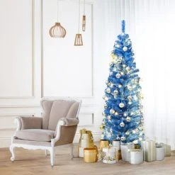 Costway 6FT Tinsel Tree Slim Pencil Christmas Tree Silver Champagne Goldblue -Christmas Trees Sales Store unnamed file 4886