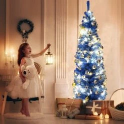 Costway 6FT Tinsel Tree Slim Pencil Christmas Tree Silver Champagne Goldblue -Christmas Trees Sales Store unnamed file 4887