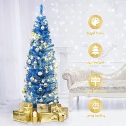 Costway 6FT Tinsel Tree Slim Pencil Christmas Tree Silver Champagne Goldblue -Christmas Trees Sales Store unnamed file 4889