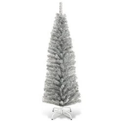 Costway 6FT Tinsel Tree Slim Pencil Christmas Tree Silver Champagne Goldblue -Christmas Trees Sales Store unnamed file 4894
