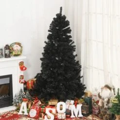 HOMCOM Artificial Christmas Tree Holiday Home Decoration Automatic Open Black Halloween Style