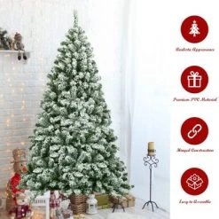 Costway 6FT Snow Flocked Artificial Christmas Tree Hinged w/928 Tips and Foldable Base -Christmas Trees Sales Store unnamed file 4930
