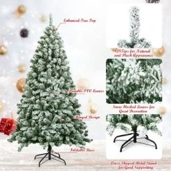 Costway 6FT Snow Flocked Artificial Christmas Tree Hinged w/928 Tips and Foldable Base -Christmas Trees Sales Store unnamed file 4933