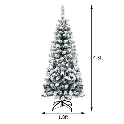 Costway 4.5Ft Unlit Hinged Snow Flocked Artificial Pencil Christmas Tree w/ 242 Branch 1 Costway 4.5Ft Unlit Hinged Snow Flocked Artificial Pencil Christmas Tree w/ 242 Branch