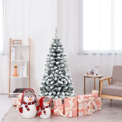 Costway 4.5Ft Unlit Hinged Snow Flocked Artificial Pencil Christmas Tree w/ 242 Branch 2 Costway 4.5Ft Unlit Hinged Snow Flocked Artificial Pencil Christmas Tree w/ 242 Branch - Image 2