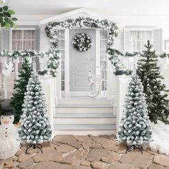 Costway 4.5Ft Unlit Hinged Snow Flocked Artificial Pencil Christmas Tree w/ 242 Branch 11 Costway 4.5Ft Unlit Hinged Snow Flocked Artificial Pencil Christmas Tree w/ 242 Branch -Christmas Trees Sales Store unnamed file 4964