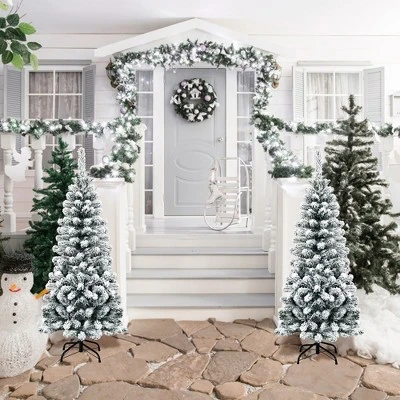 Costway 4.5Ft Unlit Hinged Snow Flocked Artificial Pencil Christmas Tree w/ 242 Branch 3 Costway 4.5Ft Unlit Hinged Snow Flocked Artificial Pencil Christmas Tree w/ 242 Branch - Image 3