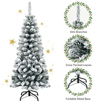 Costway 4.5Ft Unlit Hinged Snow Flocked Artificial Pencil Christmas Tree w/ 242 Branch 6 Costway 4.5Ft Unlit Hinged Snow Flocked Artificial Pencil Christmas Tree w/ 242 Branch - Image 6