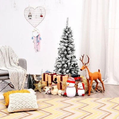 Costway 4.5Ft Unlit Hinged Snow Flocked Artificial Pencil Christmas Tree w/ 242 Branch 8 Costway 4.5Ft Unlit Hinged Snow Flocked Artificial Pencil Christmas Tree w/ 242 Branch - Image 8